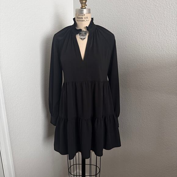 Amanda Uprichard Dresses & Skirts - Amanda Uprichard Black Saffron Long Sleeve Tiered Ruffle Mini Dress XS Cocktail